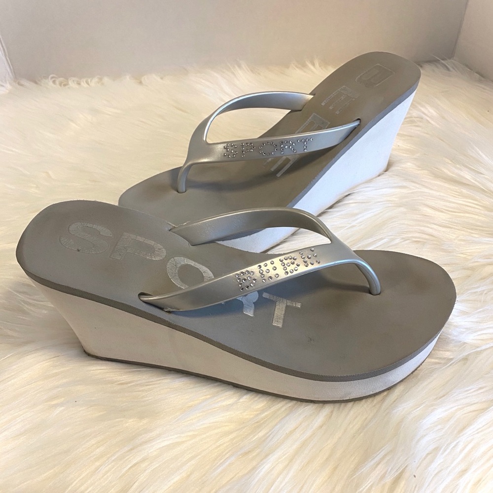🚫SOLD🚫 BEBE SPORT Platform Wedge Flip Flop White